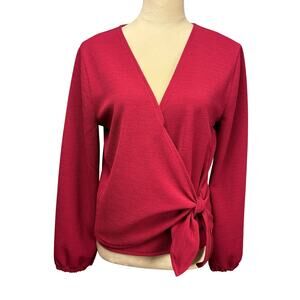 Madewell Texture & Thread Crepe Burgundy Tie Blouse K3979 Wrap Top Blouse Large